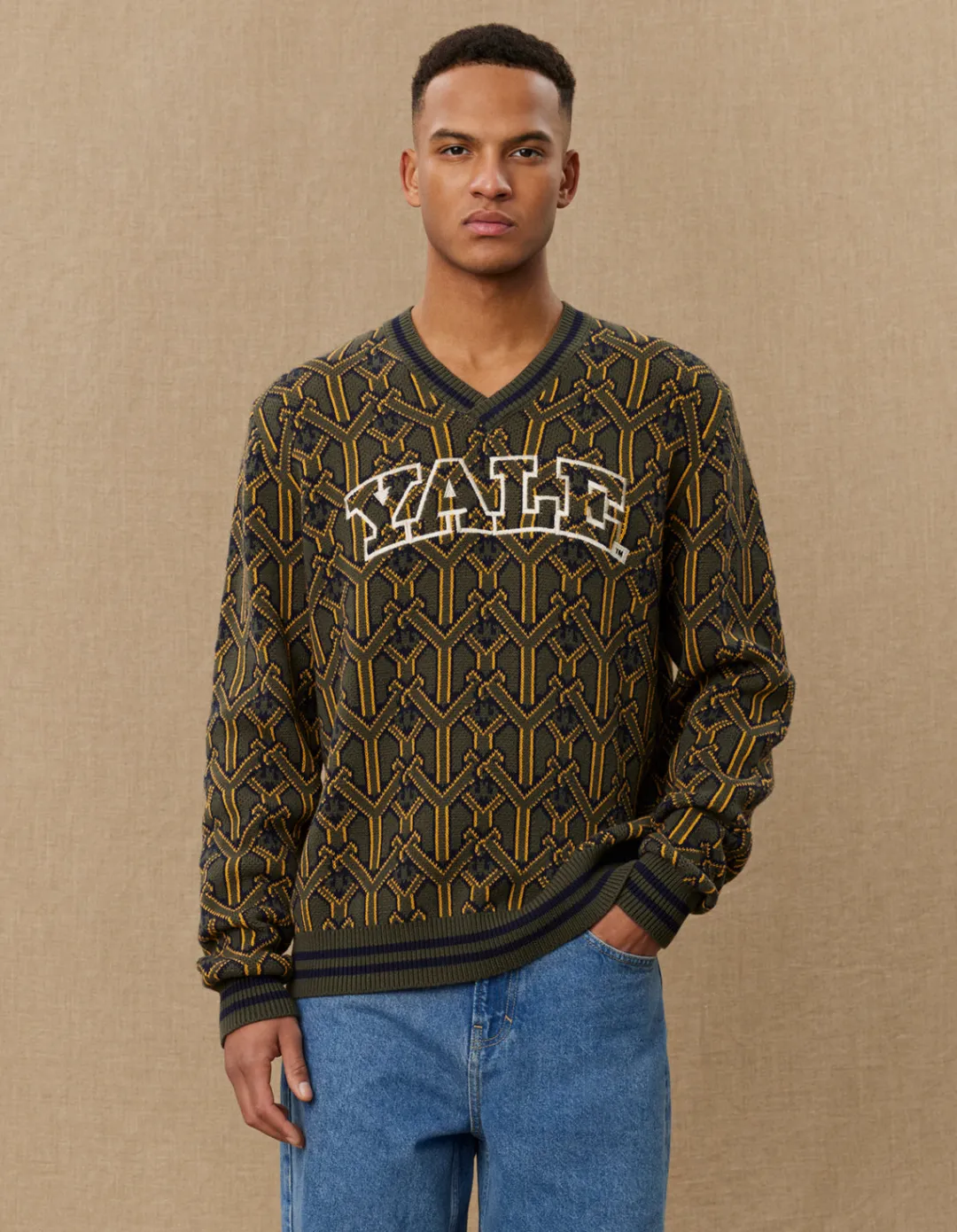 Les Deux Yale V-Neck Jacquard Knit | Knitwear